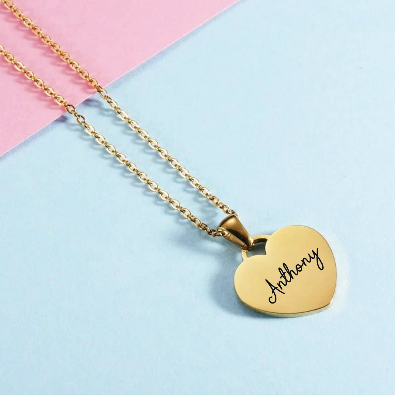 Custom Heart Necklace with Stone and Name in Stainless Steel