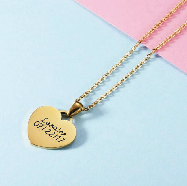 Custom Heart Necklace with Stone and Name in Stainless Steel