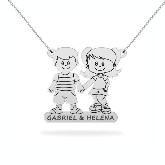 Personalized necklace son and daughter's name sterling silver