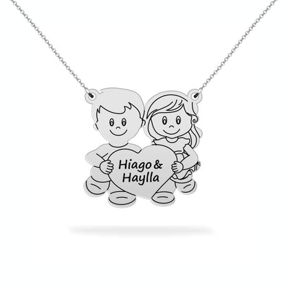 Personalized necklace son and daughter's name sterling silver