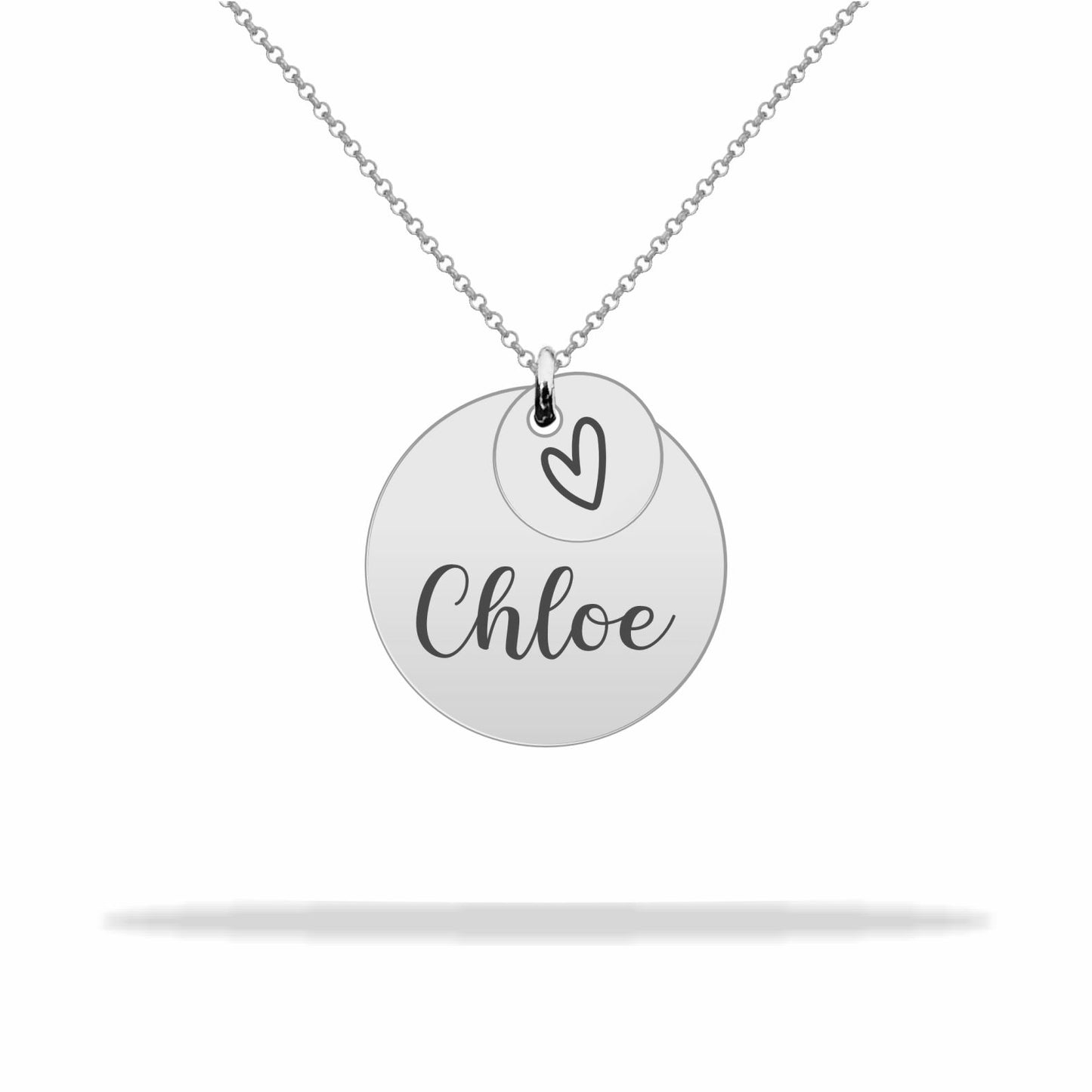 Round necklace with personalized family name, sterling silver 925