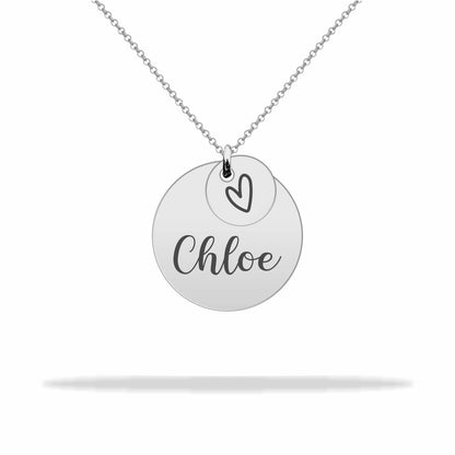 Round necklace with personalized family name, sterling silver 925