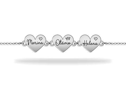 Personalized family name heart bracelet, sterling silver