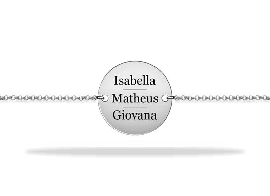 Round personalized name bracelet sterling silver