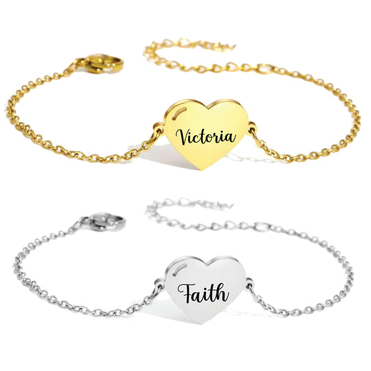 heart bracelet with custom name stainless steel