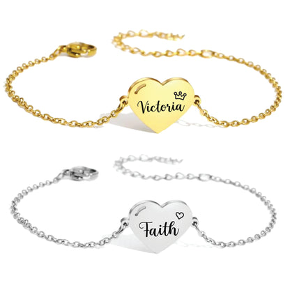 heart bracelet with custom name stainless steel