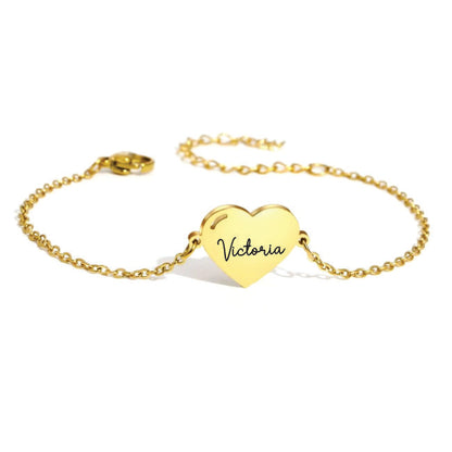 heart bracelet with custom name stainless steel