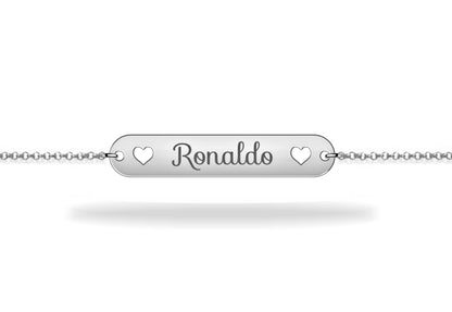 Sterling silver personalized name heart plate bracelet